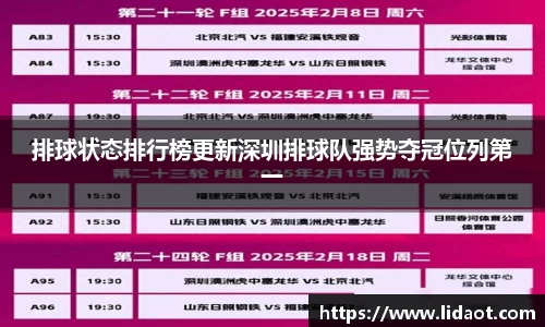 排球状态排行榜更新深圳排球队强势夺冠位列第一